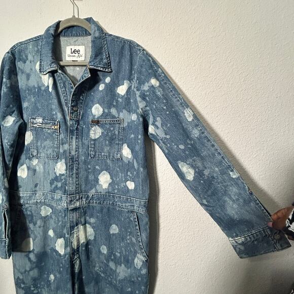NEW Lee Women's Denim Splatter Union-Alls Coverall Great Fog Sz Large Zip Front - Picture 9 of 11